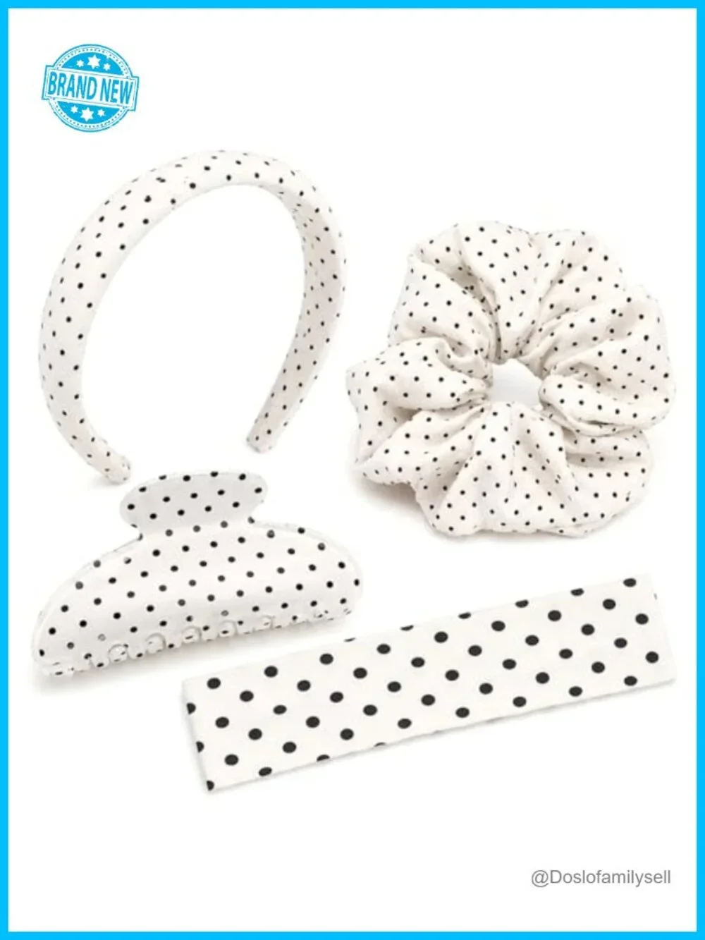 4-Piece Black & White Polka Dot Hair Accessory Set with Headbands, Claw Clip &